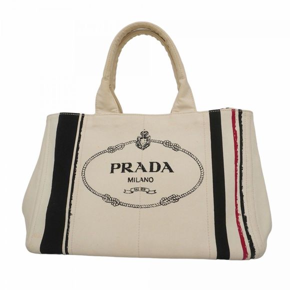 Prada Canapa Tote Bag White Canvas Gold Hardware Pre-owned Women's - Picture 1 of 10
